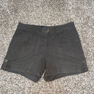 Dark Green Linen Blend Shorts
